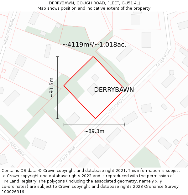 DERRYBAWN, GOUGH ROAD, FLEET, GU51 4LJ: Plot and title map