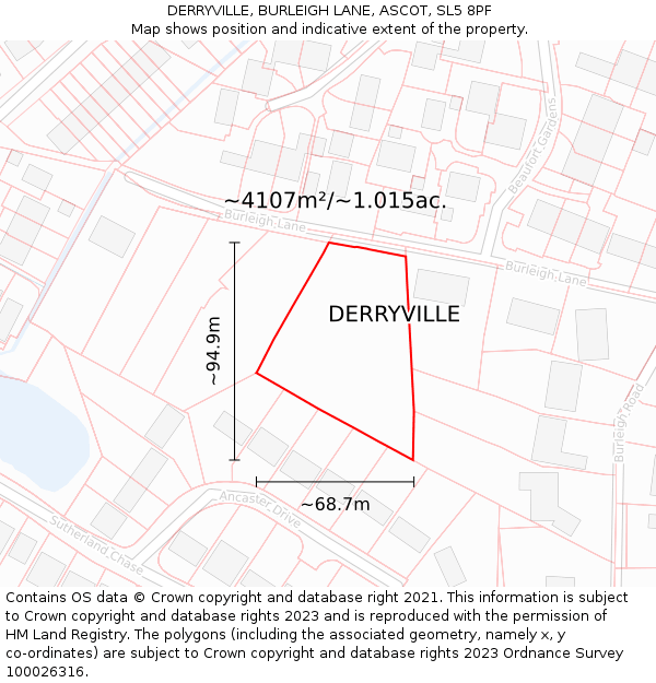 DERRYVILLE, BURLEIGH LANE, ASCOT, SL5 8PF: Plot and title map