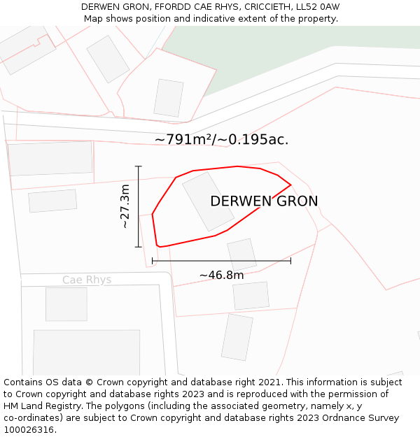 DERWEN GRON, FFORDD CAE RHYS, CRICCIETH, LL52 0AW: Plot and title map