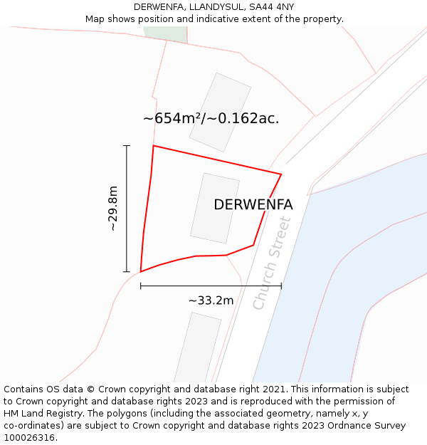 DERWENFA, LLANDYSUL, SA44 4NY: Plot and title map