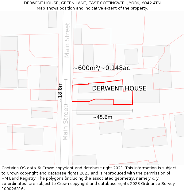 DERWENT HOUSE, GREEN LANE, EAST COTTINGWITH, YORK, YO42 4TN: Plot and title map