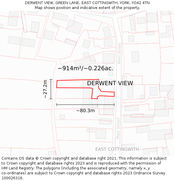 DERWENT VIEW, GREEN LANE, EAST COTTINGWITH, YORK, YO42 4TN: Plot and title map