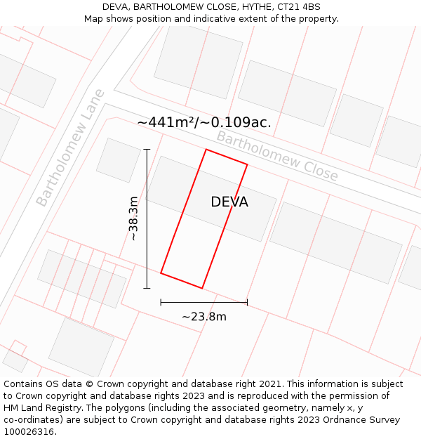 DEVA, BARTHOLOMEW CLOSE, HYTHE, CT21 4BS: Plot and title map