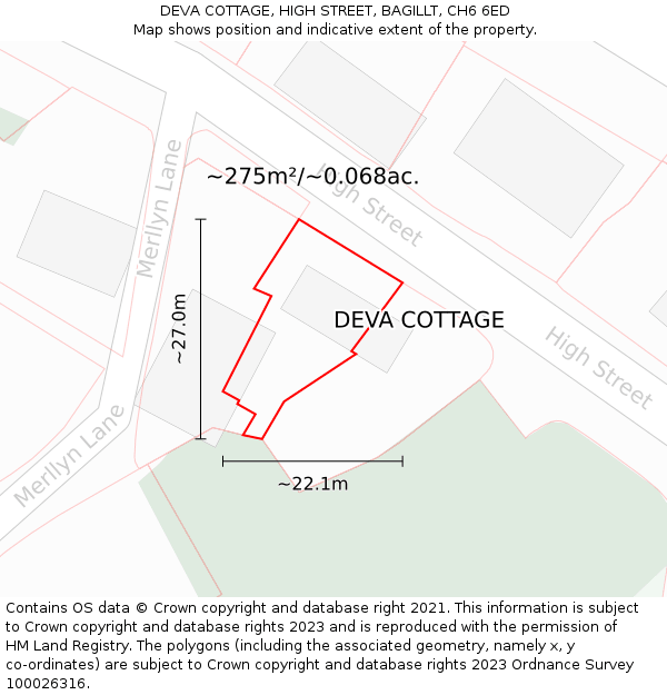 DEVA COTTAGE, HIGH STREET, BAGILLT, CH6 6ED: Plot and title map