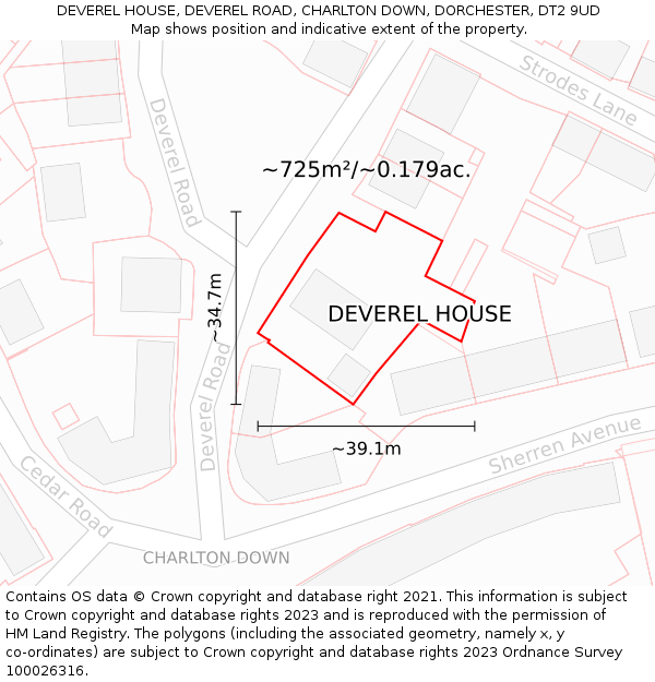 DEVEREL HOUSE, DEVEREL ROAD, CHARLTON DOWN, DORCHESTER, DT2 9UD: Plot and title map