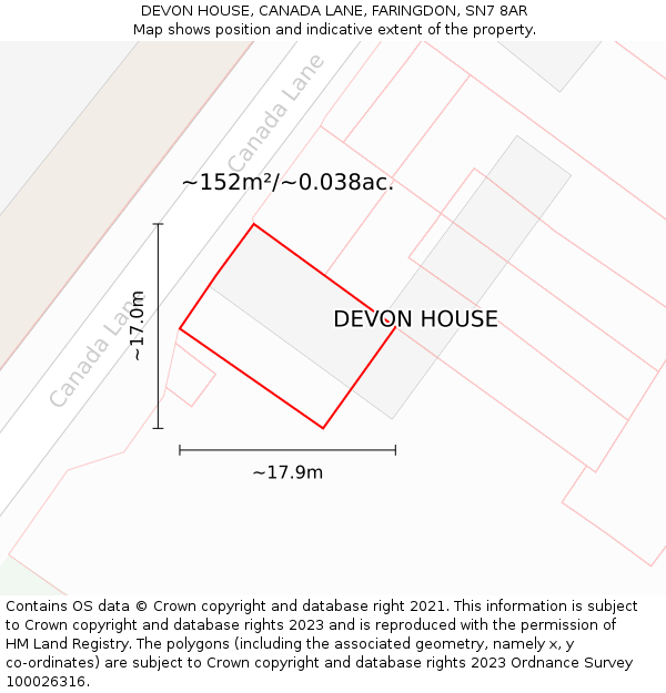 DEVON HOUSE, CANADA LANE, FARINGDON, SN7 8AR: Plot and title map