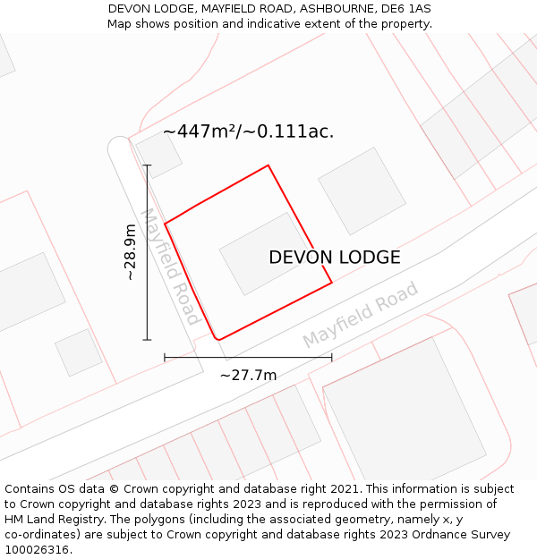 DEVON LODGE, MAYFIELD ROAD, ASHBOURNE, DE6 1AS: Plot and title map