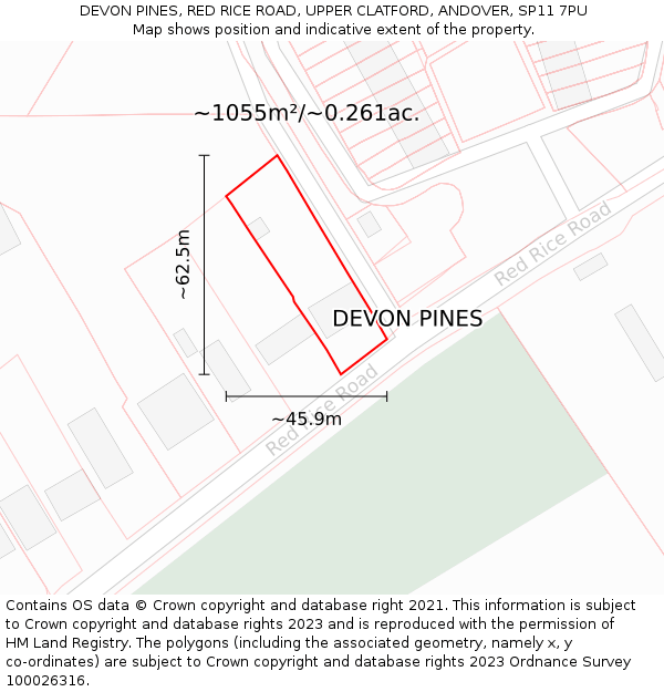 DEVON PINES, RED RICE ROAD, UPPER CLATFORD, ANDOVER, SP11 7PU: Plot and title map