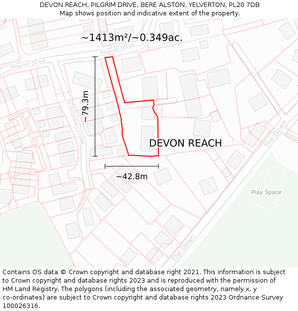 DEVON REACH, PILGRIM DRIVE, BERE ALSTON, YELVERTON, PL20 7DB: Plot and title map