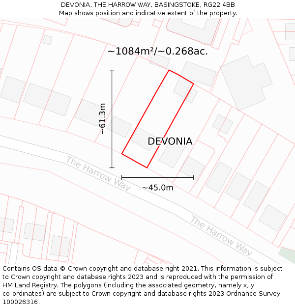 DEVONIA, THE HARROW WAY, BASINGSTOKE, RG22 4BB: Plot and title map