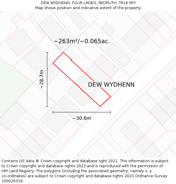 DEW WYDHENN, FOUR LANES, REDRUTH, TR16 6PY: Plot and title map