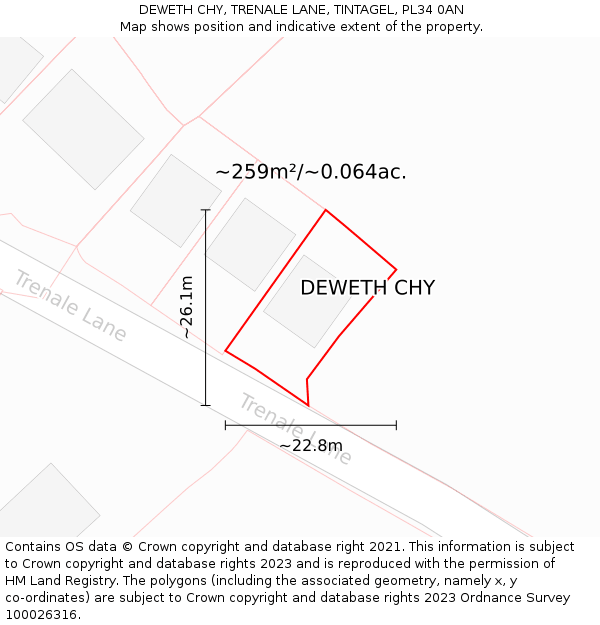 DEWETH CHY, TRENALE LANE, TINTAGEL, PL34 0AN: Plot and title map