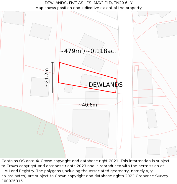 DEWLANDS, FIVE ASHES, MAYFIELD, TN20 6HY: Plot and title map