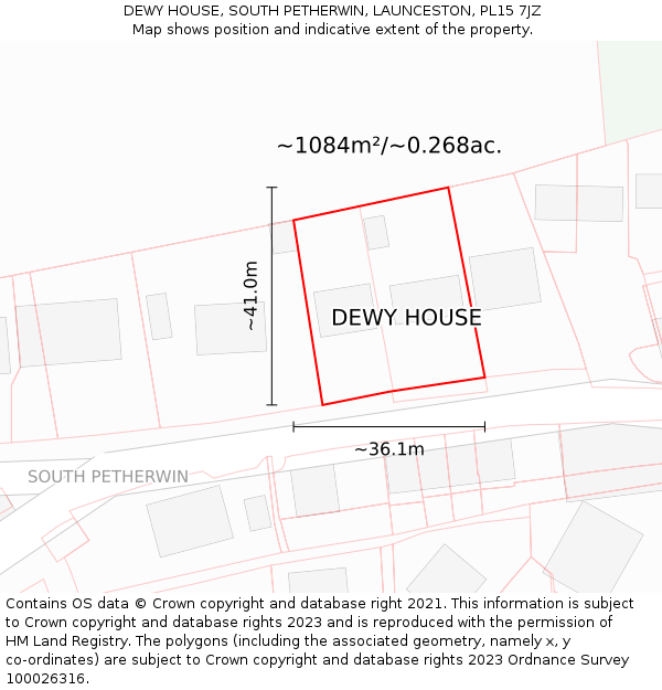 DEWY HOUSE, SOUTH PETHERWIN, LAUNCESTON, PL15 7JZ: Plot and title map