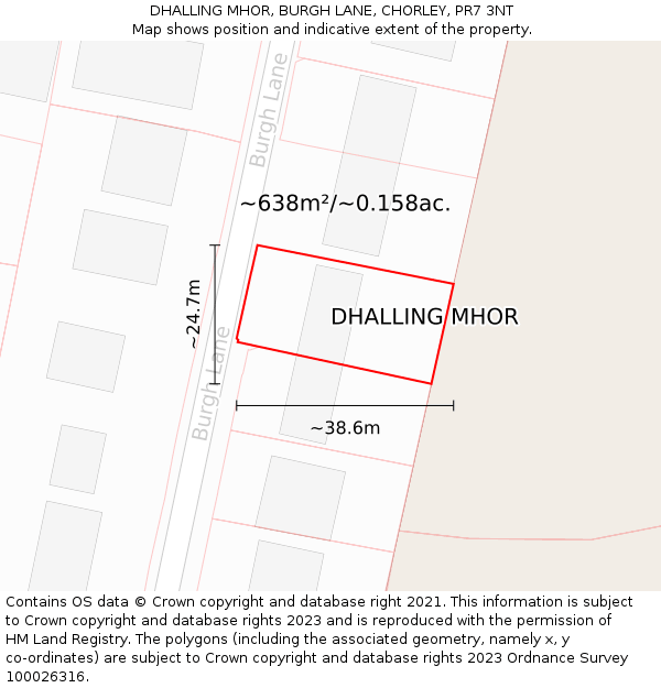 DHALLING MHOR, BURGH LANE, CHORLEY, PR7 3NT: Plot and title map