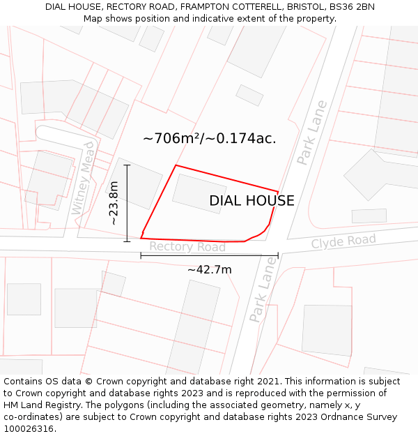 DIAL HOUSE, RECTORY ROAD, FRAMPTON COTTERELL, BRISTOL, BS36 2BN: Plot and title map
