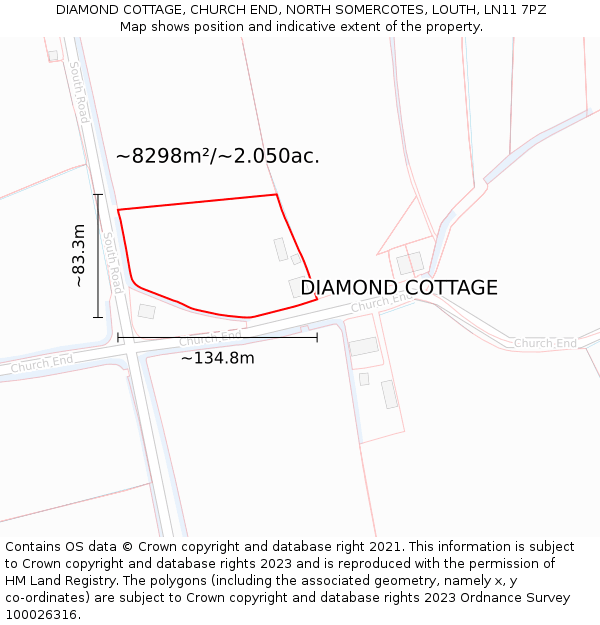 DIAMOND COTTAGE, CHURCH END, NORTH SOMERCOTES, LOUTH, LN11 7PZ: Plot and title map