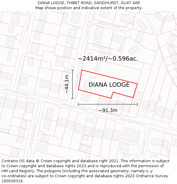DIANA LODGE, THIBET ROAD, SANDHURST, GU47 9AR: Plot and title map