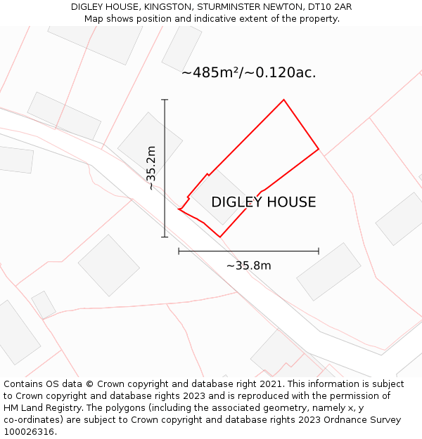 DIGLEY HOUSE, KINGSTON, STURMINSTER NEWTON, DT10 2AR: Plot and title map