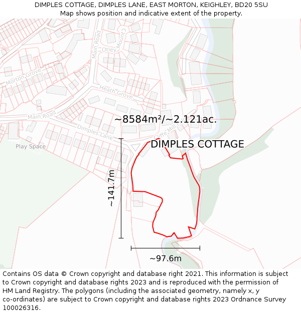 DIMPLES COTTAGE, DIMPLES LANE, EAST MORTON, KEIGHLEY, BD20 5SU: Plot and title map