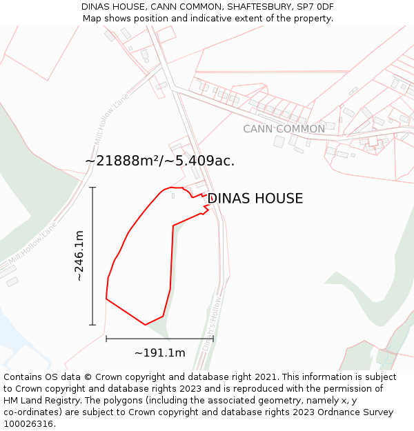 DINAS HOUSE, CANN COMMON, SHAFTESBURY, SP7 0DF: Plot and title map