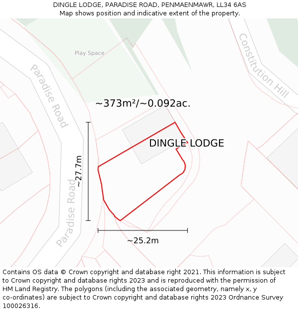 DINGLE LODGE, PARADISE ROAD, PENMAENMAWR, LL34 6AS: Plot and title map