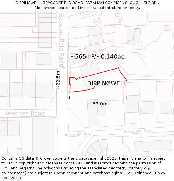 DIPPINGWELL, BEACONSFIELD ROAD, FARNHAM COMMON, SLOUGH, SL2 3PU: Plot and title map