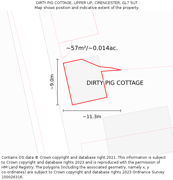 DIRTY PIG COTTAGE, UPPER UP, CIRENCESTER, GL7 5UT: Plot and title map