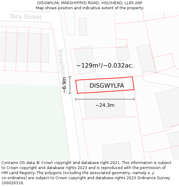 DISGWYLFA, MAESHYFRYD ROAD, HOLYHEAD, LL65 2AP: Plot and title map