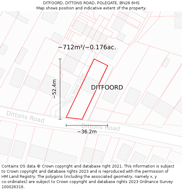 DITFOORD, DITTONS ROAD, POLEGATE, BN26 6HS: Plot and title map