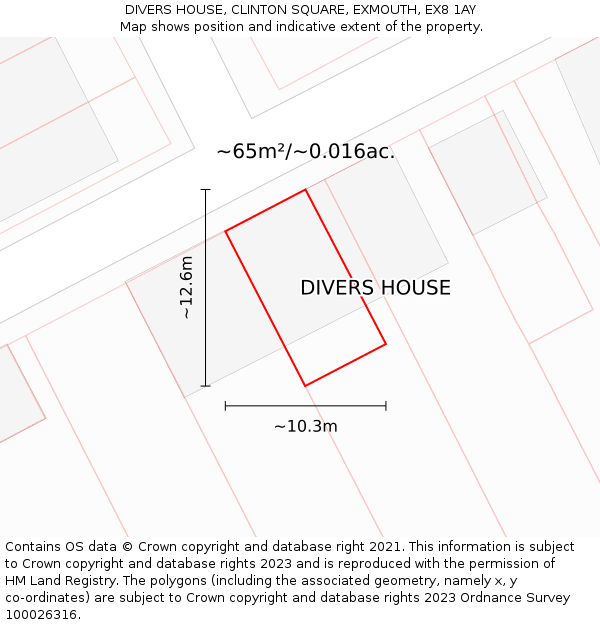 DIVERS HOUSE, CLINTON SQUARE, EXMOUTH, EX8 1AY: Plot and title map