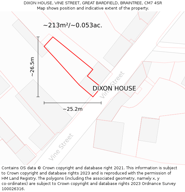DIXON HOUSE, VINE STREET, GREAT BARDFIELD, BRAINTREE, CM7 4SR: Plot and title map