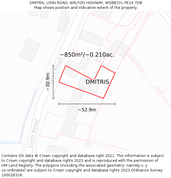 DMITRIS, LYNN ROAD, WALTON HIGHWAY, WISBECH, PE14 7DB: Plot and title map