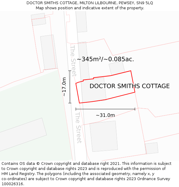 DOCTOR SMITHS COTTAGE, MILTON LILBOURNE, PEWSEY, SN9 5LQ: Plot and title map