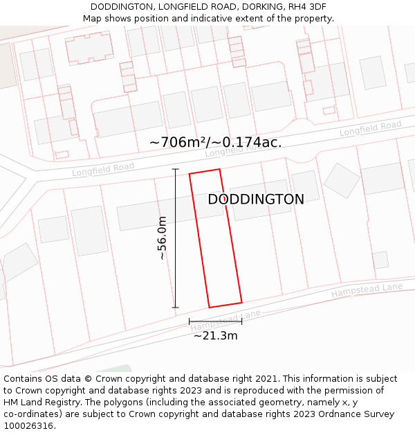 DODDINGTON, LONGFIELD ROAD, DORKING, RH4 3DF: Plot and title map
