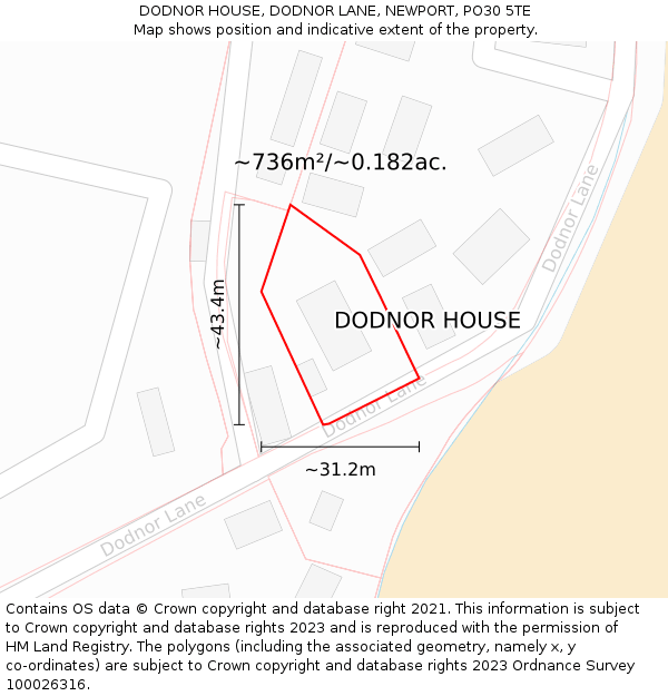 DODNOR HOUSE, DODNOR LANE, NEWPORT, PO30 5TE: Plot and title map
