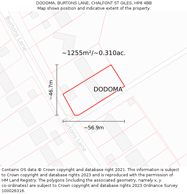 DODOMA, BURTONS LANE, CHALFONT ST GILES, HP8 4BB: Plot and title map