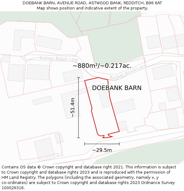 DOEBANK BARN, AVENUE ROAD, ASTWOOD BANK, REDDITCH, B96 6AT: Plot and title map