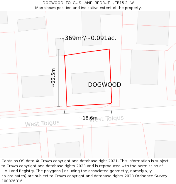 DOGWOOD, TOLGUS LANE, REDRUTH, TR15 3HW: Plot and title map