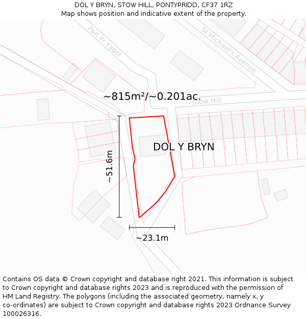 DOL Y BRYN, STOW HILL, PONTYPRIDD, CF37 1RZ: Plot and title map