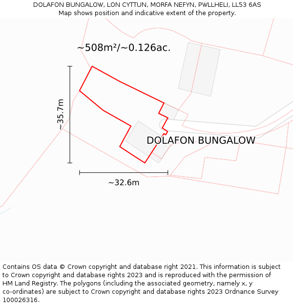 DOLAFON BUNGALOW, LON CYTTUN, MORFA NEFYN, PWLLHELI, LL53 6AS: Plot and title map