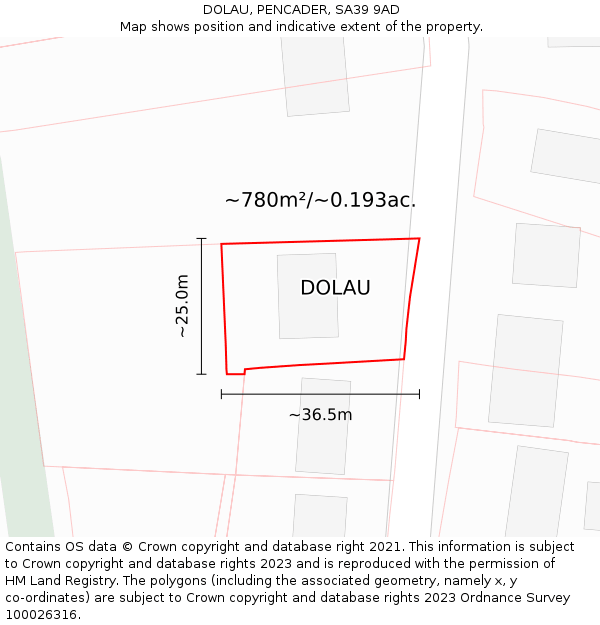 DOLAU, PENCADER, SA39 9AD: Plot and title map