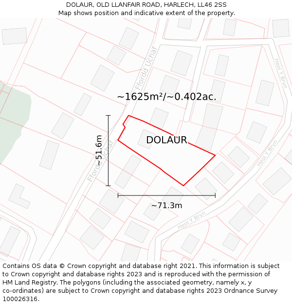 DOLAUR, OLD LLANFAIR ROAD, HARLECH, LL46 2SS: Plot and title map