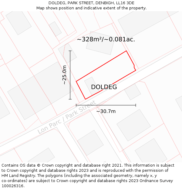DOLDEG, PARK STREET, DENBIGH, LL16 3DE: Plot and title map