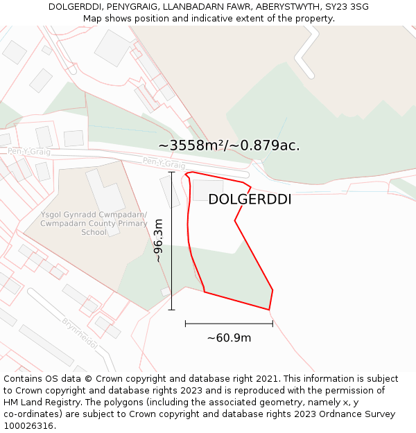 DOLGERDDI, PENYGRAIG, LLANBADARN FAWR, ABERYSTWYTH, SY23 3SG: Plot and title map