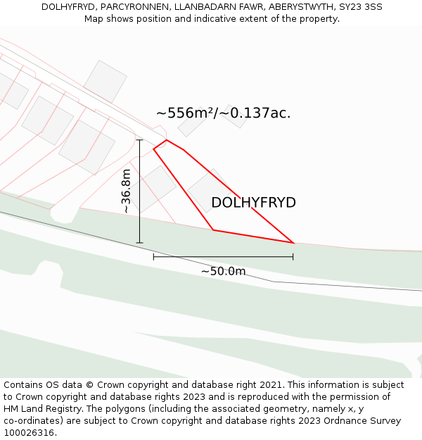 DOLHYFRYD, PARCYRONNEN, LLANBADARN FAWR, ABERYSTWYTH, SY23 3SS: Plot and title map