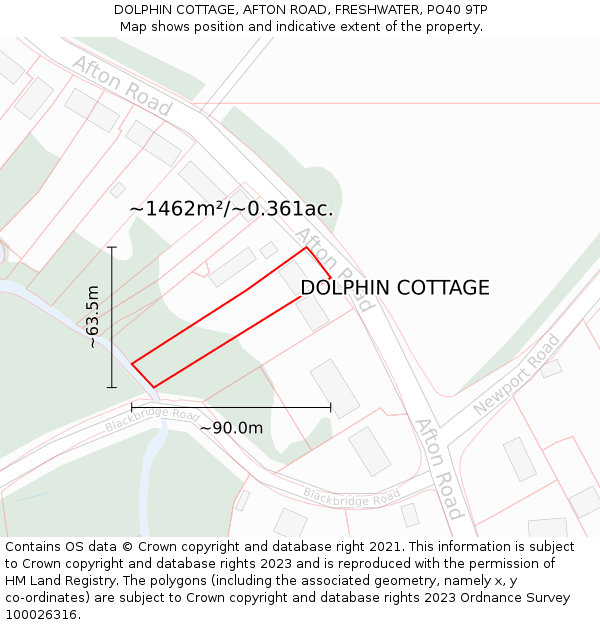 DOLPHIN COTTAGE, AFTON ROAD, FRESHWATER, PO40 9TP: Plot and title map