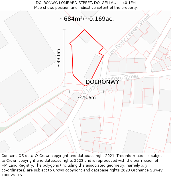 DOLRONWY, LOMBARD STREET, DOLGELLAU, LL40 1EH: Plot and title map