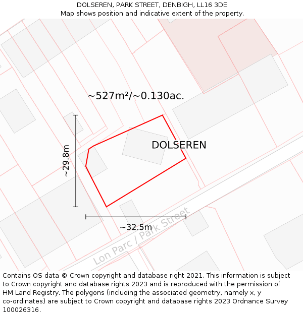 DOLSEREN, PARK STREET, DENBIGH, LL16 3DE: Plot and title map