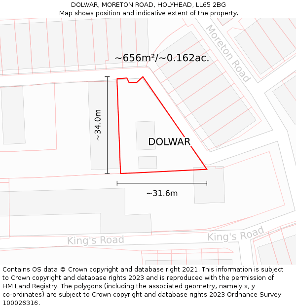 DOLWAR, MORETON ROAD, HOLYHEAD, LL65 2BG: Plot and title map